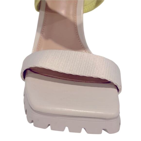 STEVE MADDEN Vibing Vegan Leather Sandal In Multi Square TOE PINK YELLOW 7.5 NEW - Picture 10 of 11